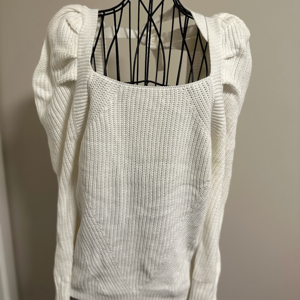 e:some | White knit tie back sweater
